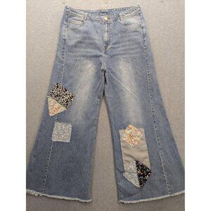 White Birch Black Label Jeans Womens 10 Light Wash Wide Leg Patchwork Boho